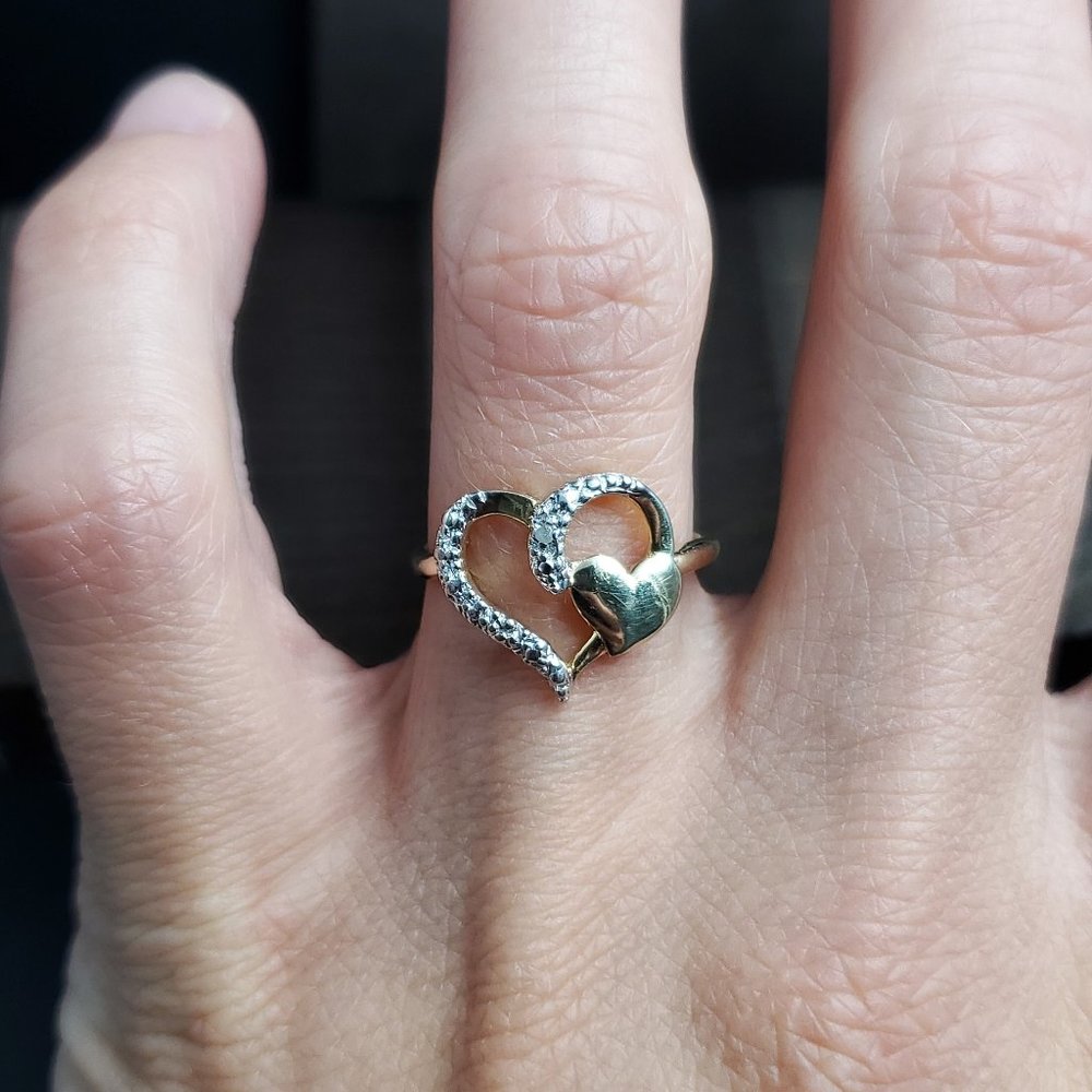 Size 7 Gold Over Sterling Silver Diamond Chip Heart Love Ring